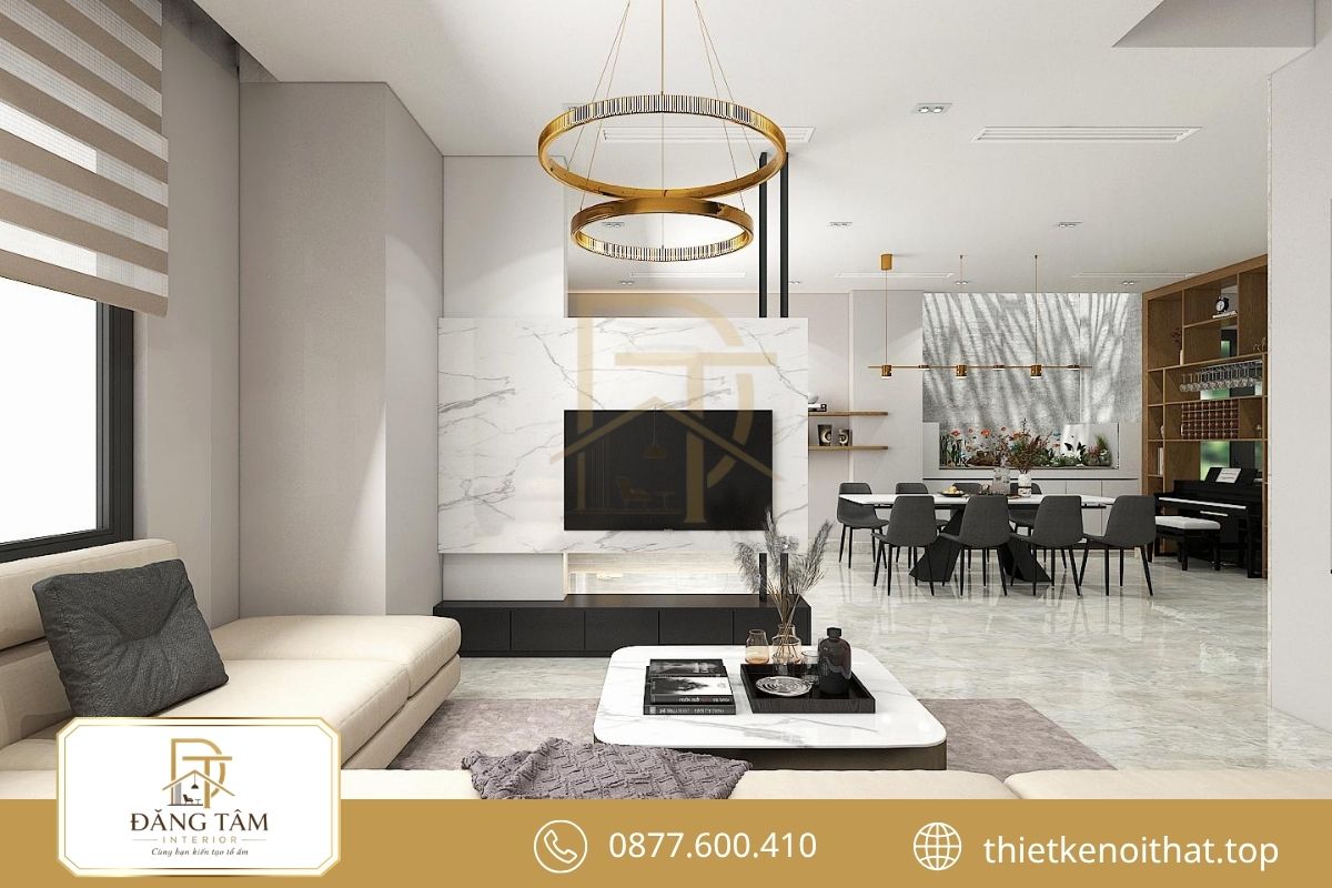 Mẫu căn hộ 3 phòng ngủ tối giản với nội thất gọn gàng 