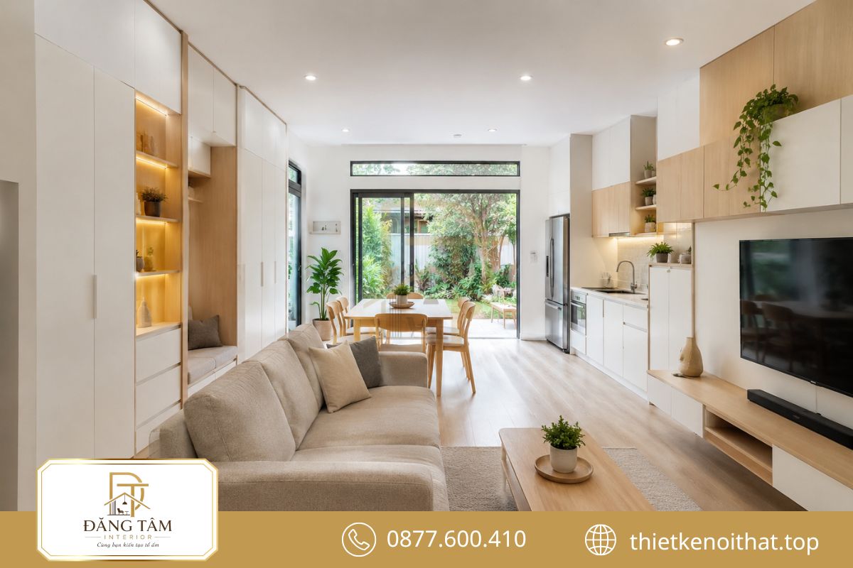 Không gian nhỏ vẫn tiện nghi nhờ bố trí nội thất khoa học và gọn