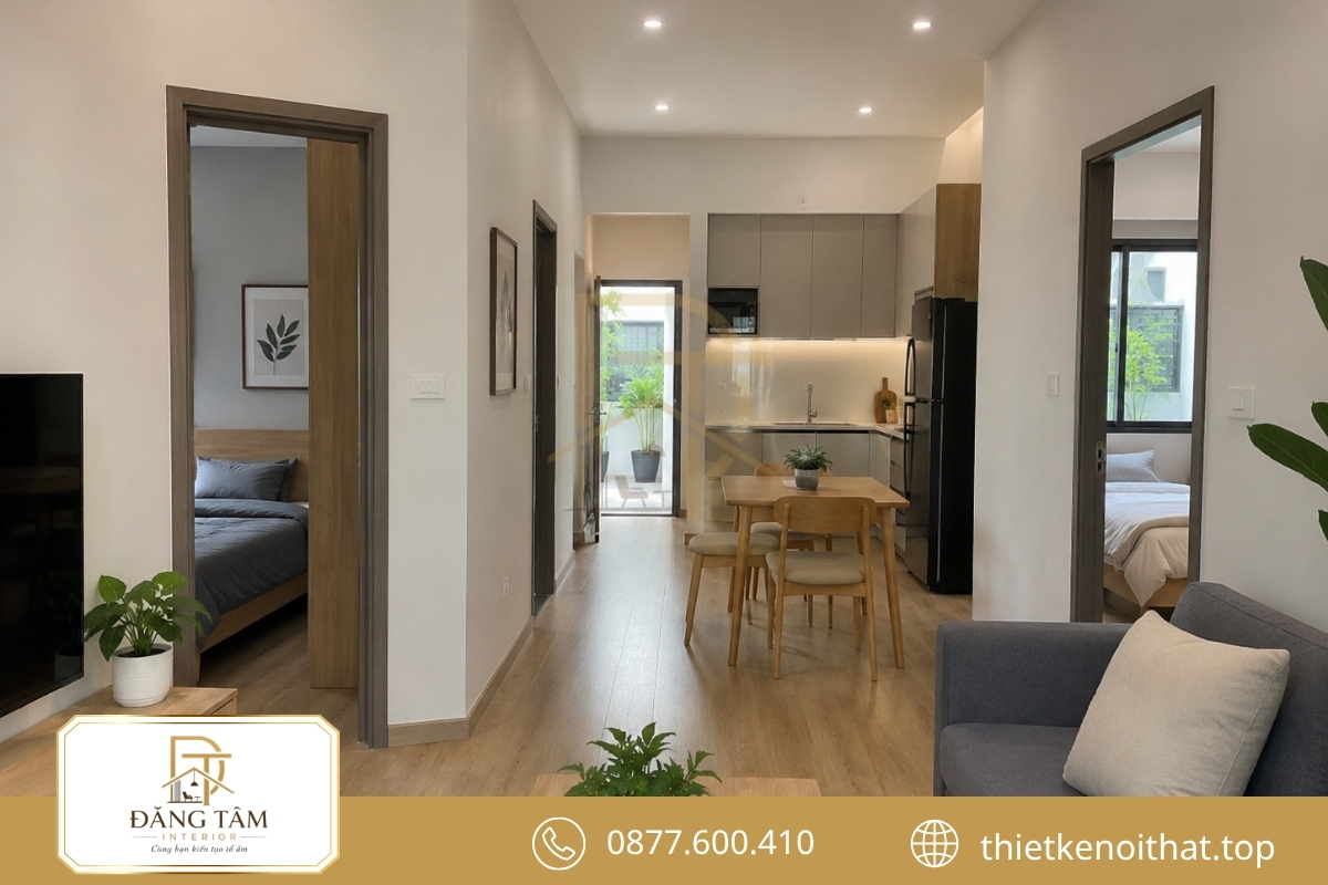 Mẫu cải tạo nhà cấp 4 50m2 có 2 phòng ngủ tiện nghi 