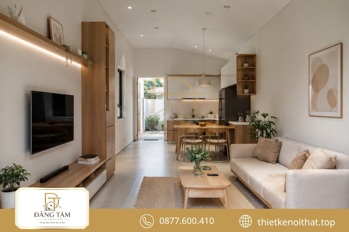 Mẫu cải tạo nhà cấp 4 50m2 tối giản với nội thất gọn thoáng 