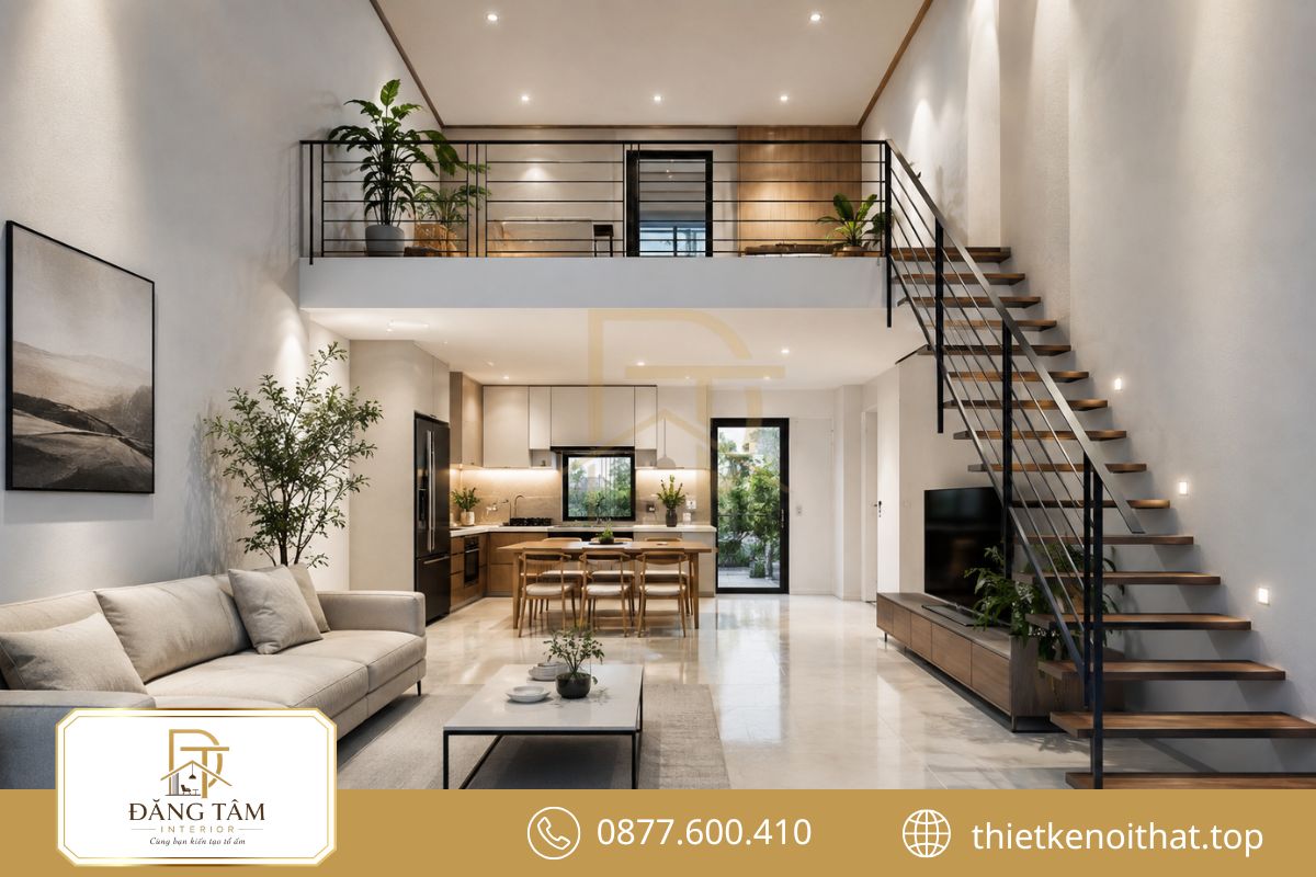 Gác lửng mở rộng công năng nhưng vẫn giữ tổng thể nhà thoáng