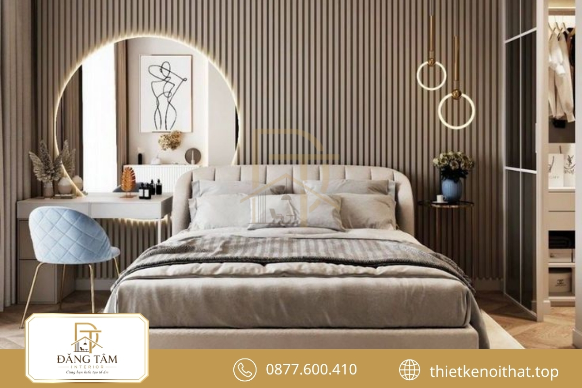 Mẫu phòng ngủ 18m2 hiện đại nổi bật đường nét gọn và liền mạch 