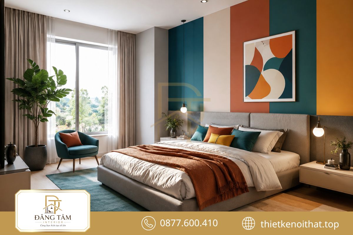 Mảng màu lớn phân chia khu chức năng và tạo điểm nhấn thị giác rõ