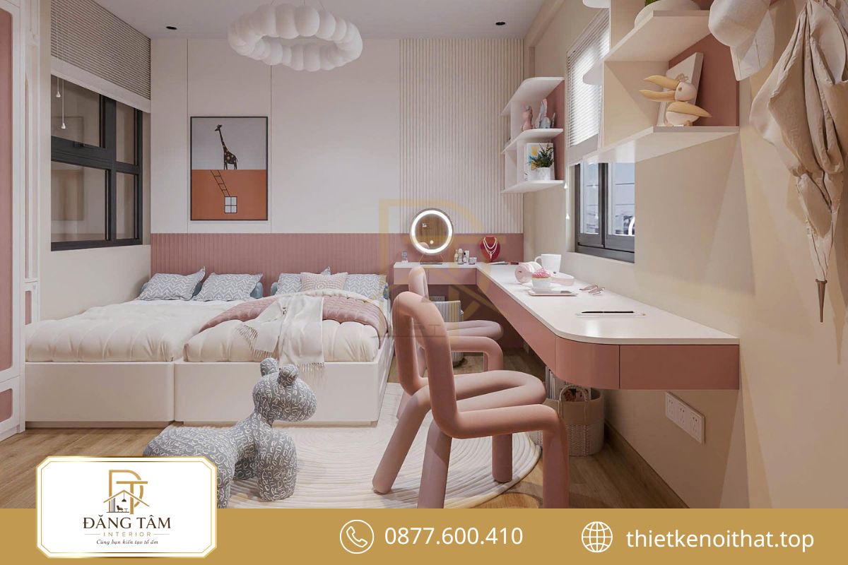 Bố cục cân đối tạo khoảng riêng tư cho hai bé cùng sinh hoạt