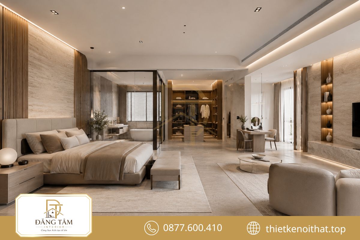 Phòng master 40m2 tích hợp nhiều tiện ích trong bố cục liền mạch