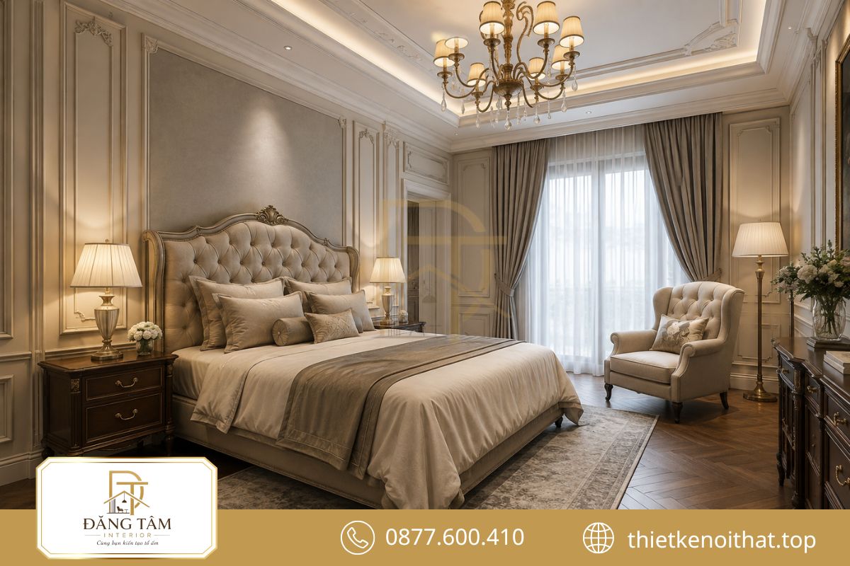Đường nét cân đối tạo nên không gian tân cổ điển thanh lịch