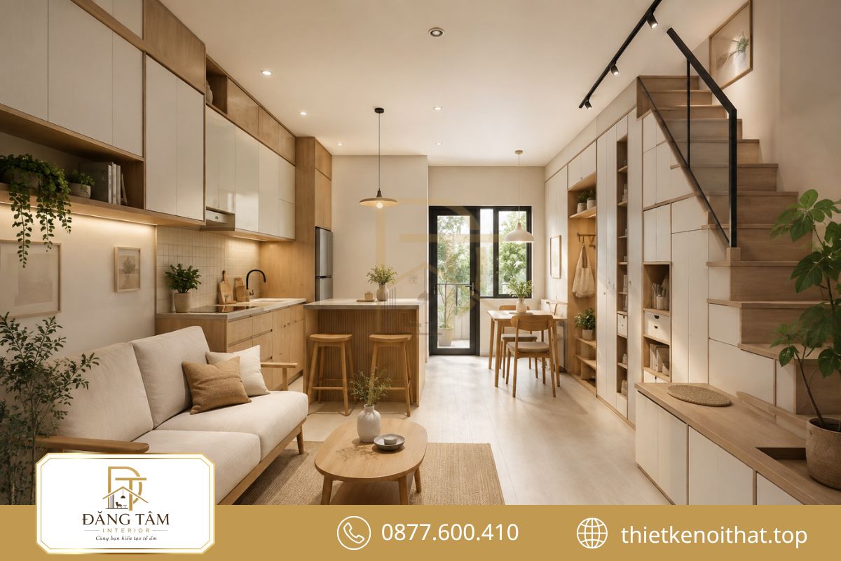 Nội thất liền mạch tạo chiều sâu cho nhà phố nhỏ 25m2