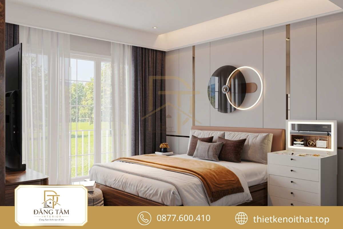 Mẫu phòng ngủ 18m2 Scandinavian kết hợp ánh sáng và gỗ sáng 