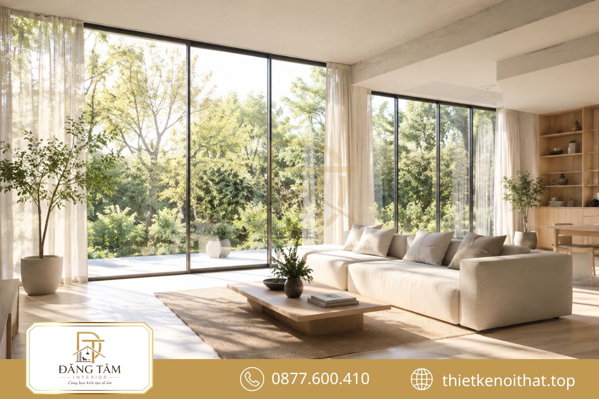 Ánh sáng tự nhiên làm nổi bật chất liệu và chiều sâu của không gian