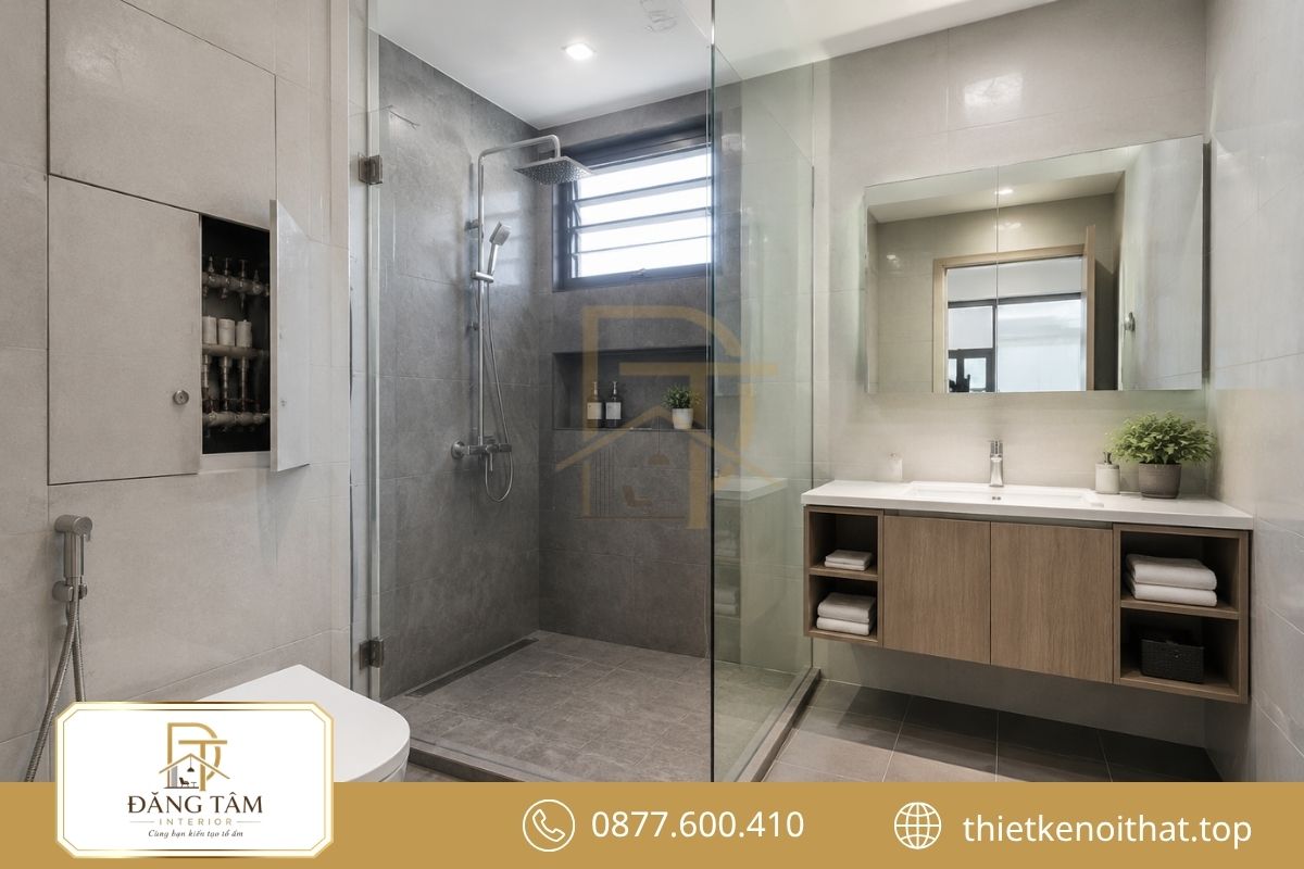 Nhà vệ sinh khô thoáng nhờ chống thấm và phân khu hợp lý