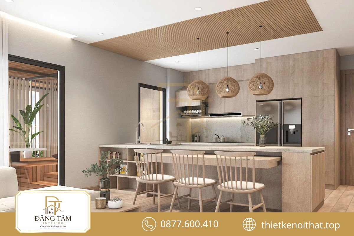 Sự đồng bộ trong màu sắc, ánh sáng và lưu trữ giữ không gian gọn đẹp