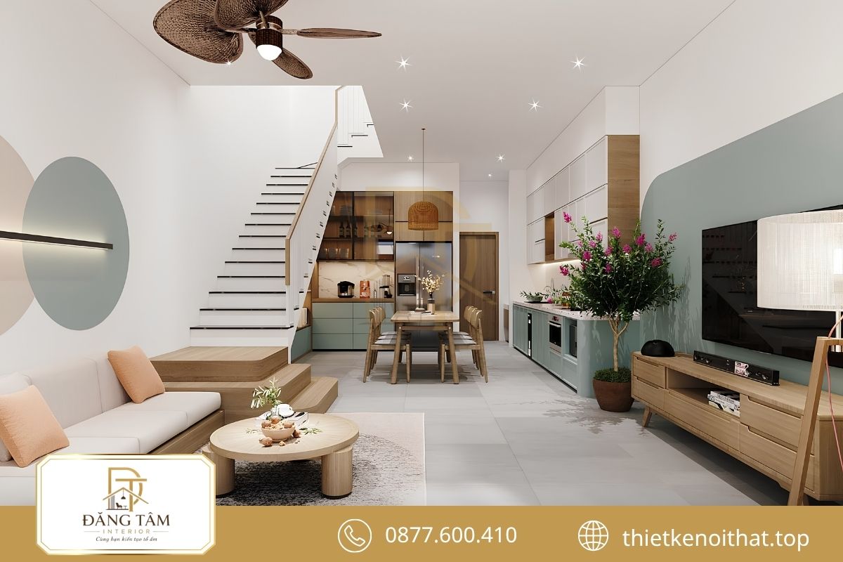 Nội thất Scandinavian sáng thoáng với gỗ sáng và màu trung tính