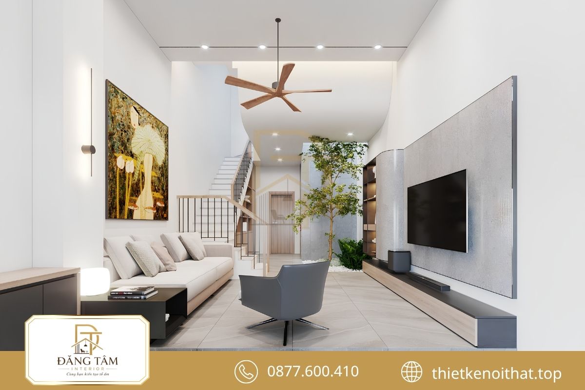 Nội thất tối giản giữ nhà ống hai phòng ngủ rộng thoáng