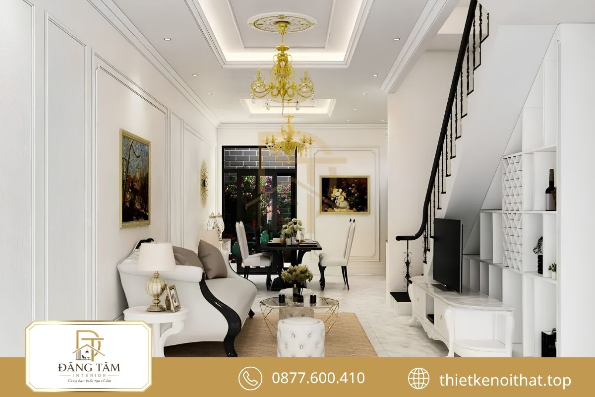 Nội thất nhà ống 2 tầng đẹp theo phong cách Tân cổ điển 