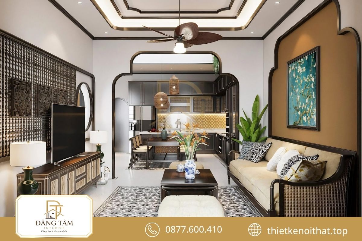 Nội thất nhà ống 3 tầng Indochine đậm dấu ấn hoài cổ 