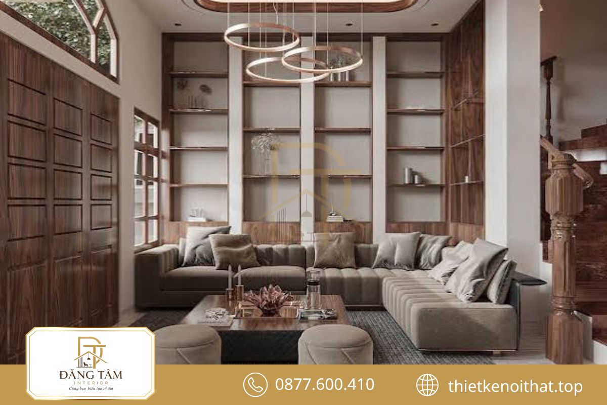 Luxury trong nội thất nhà phố 2 tầng tạo chiều sâu bằng vật liệu cao cấp và ánh sáng
