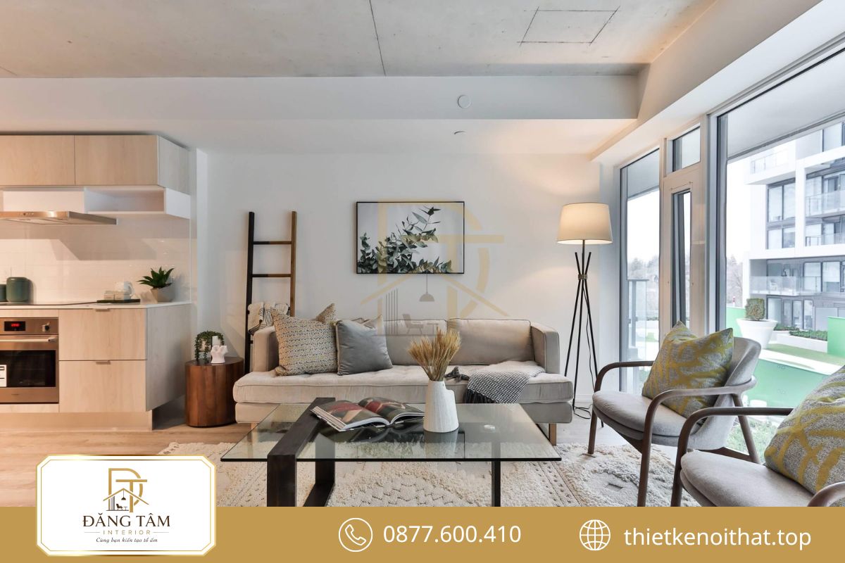 Phòng khách chung cư gọn gàng nhờ bố cục liên thông và nội thất tinh giản