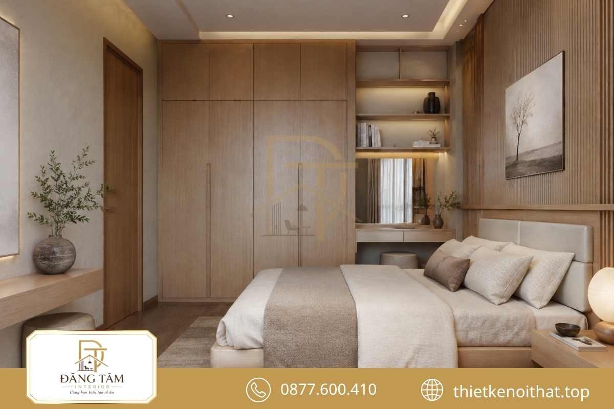 Nội thất phòng ngủ 18m2 cân đối kích thước theo mặt bằng thực tế 