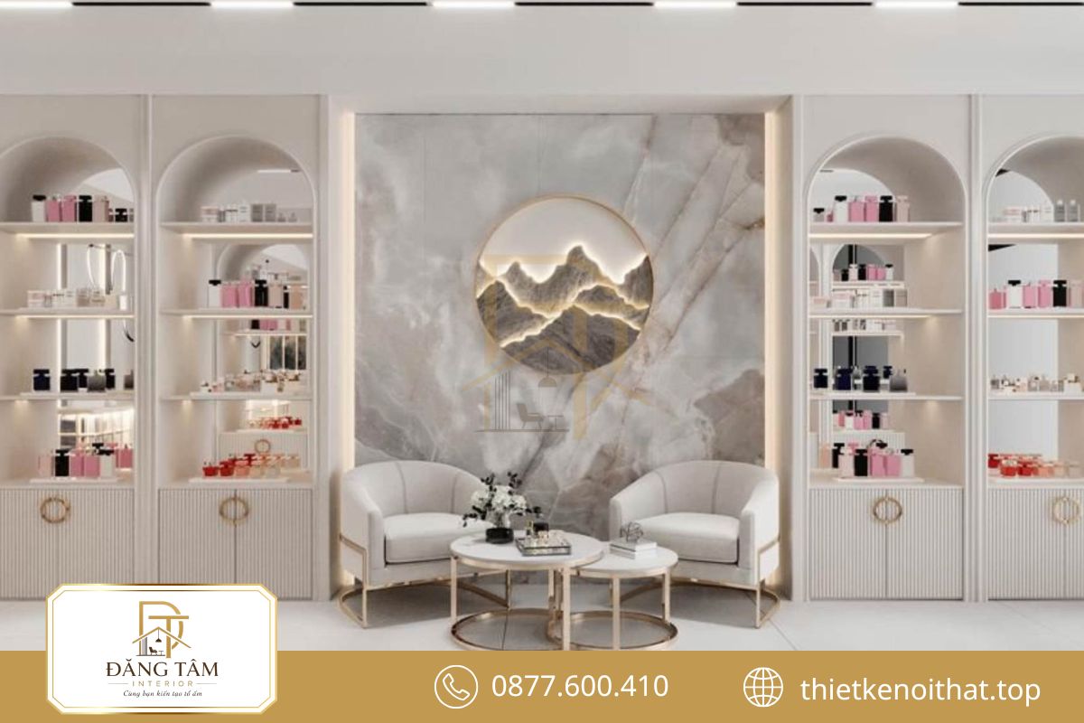 Thiết kế shop nước hoa với nội thất tinh tế tạo phông nền sang trọng nâng giá trị sản phẩm