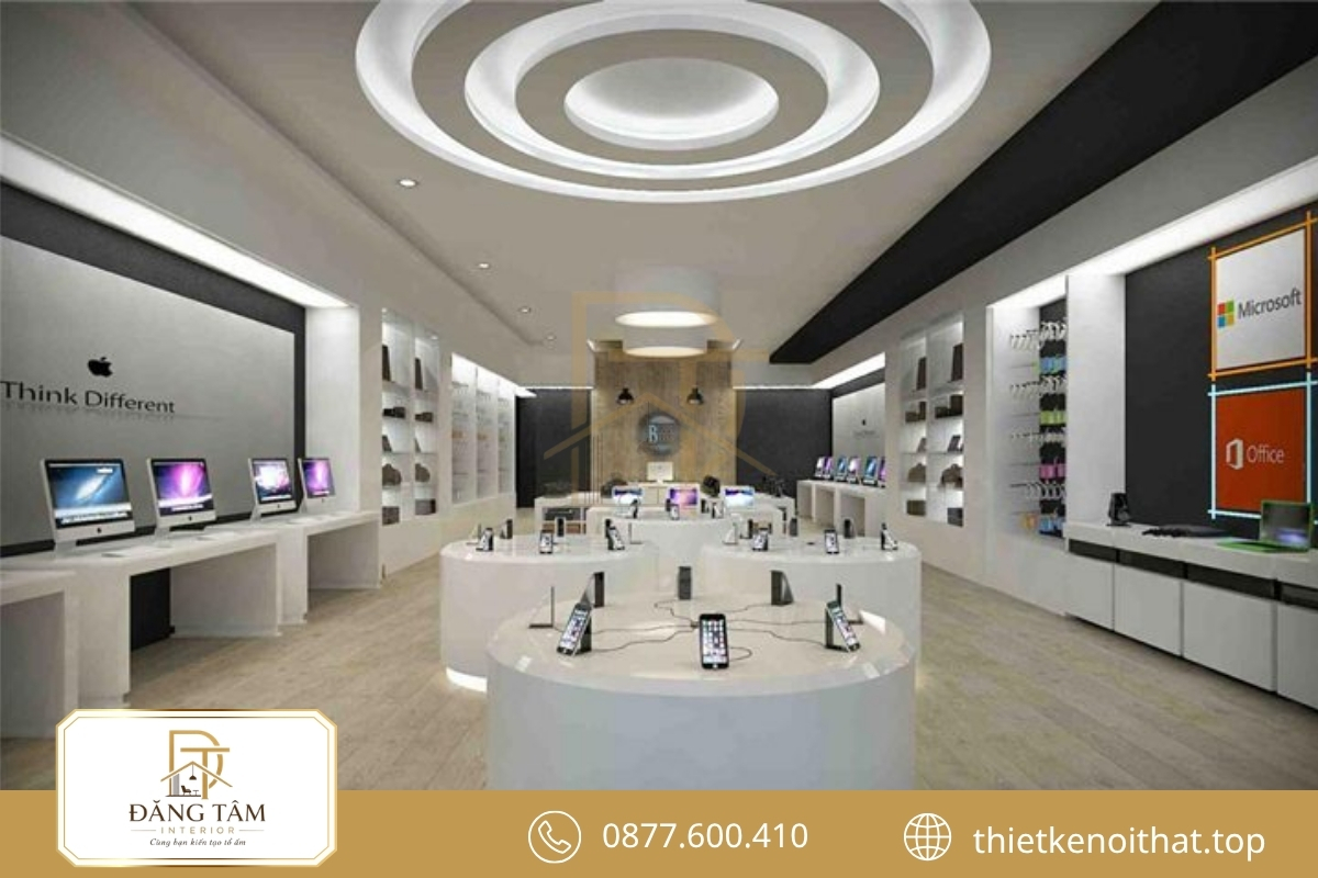 Mẫu thiết kế cửa hàng điện máy nổi bật nội thất bền và tư vấn thuận tiện