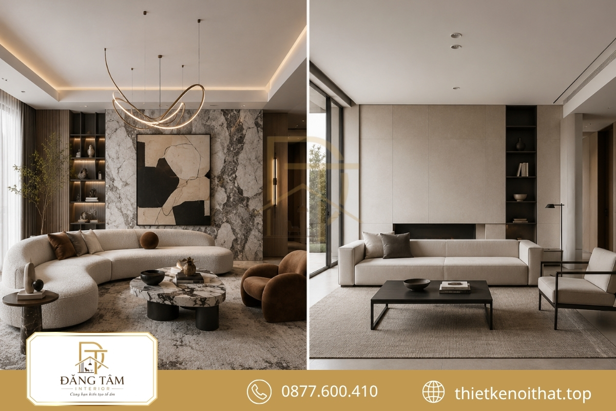 Phong cách nội thất đương đại khác hiện đại qua hình khối và điểm nhấn 