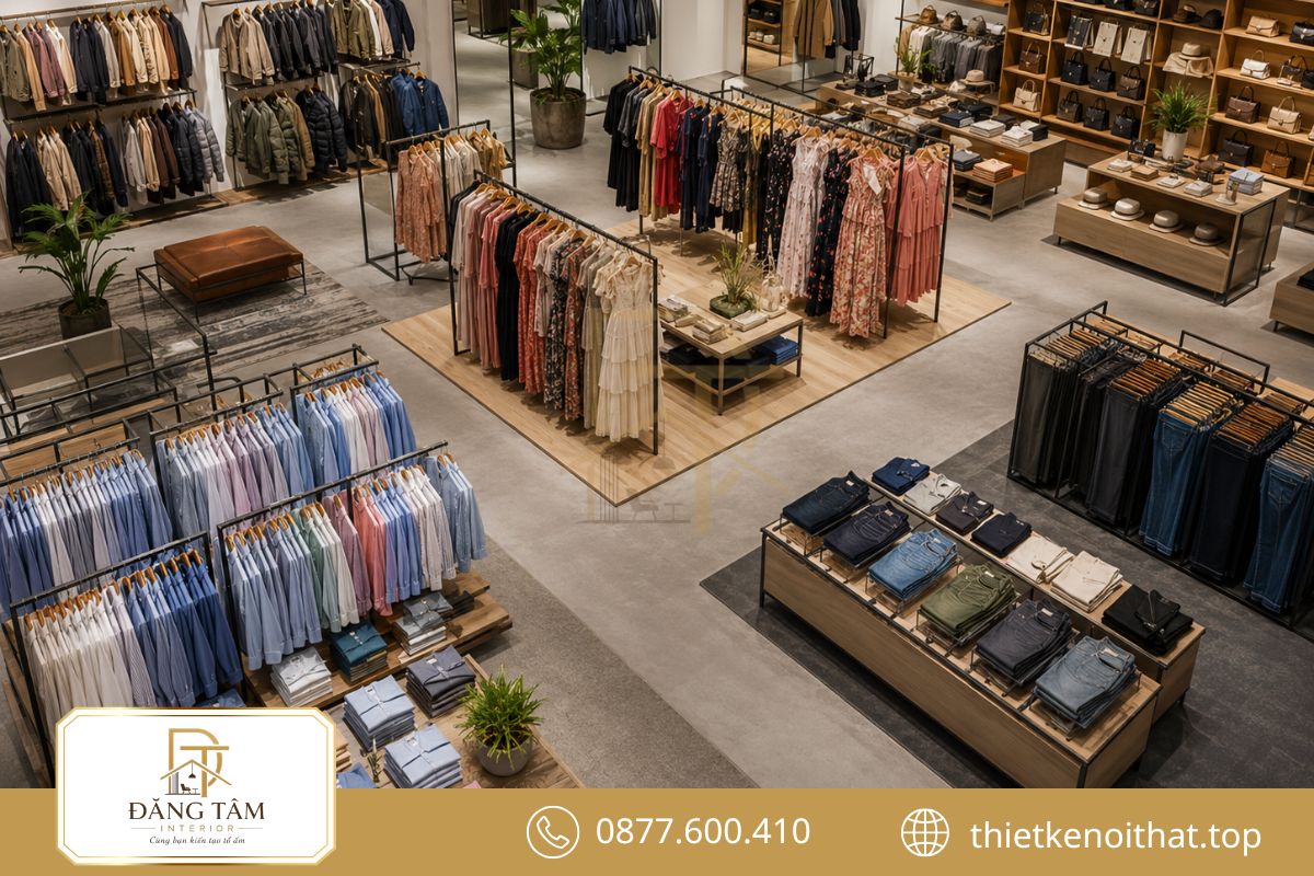 Phân khu rõ ràng giúp khách dễ tìm kiếm và so sánh các nhóm sản phẩm