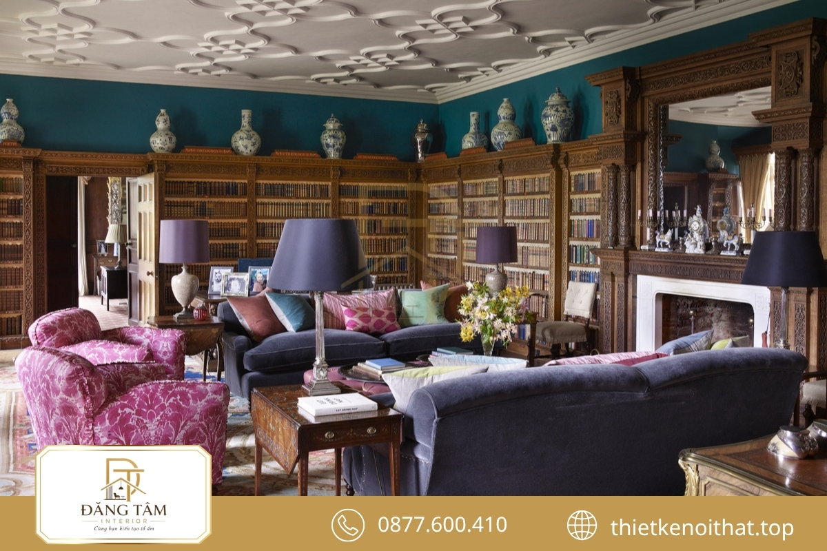 English Country tạo cảm giác ấm cúng qua màu trầm và họa tiết cổ điển