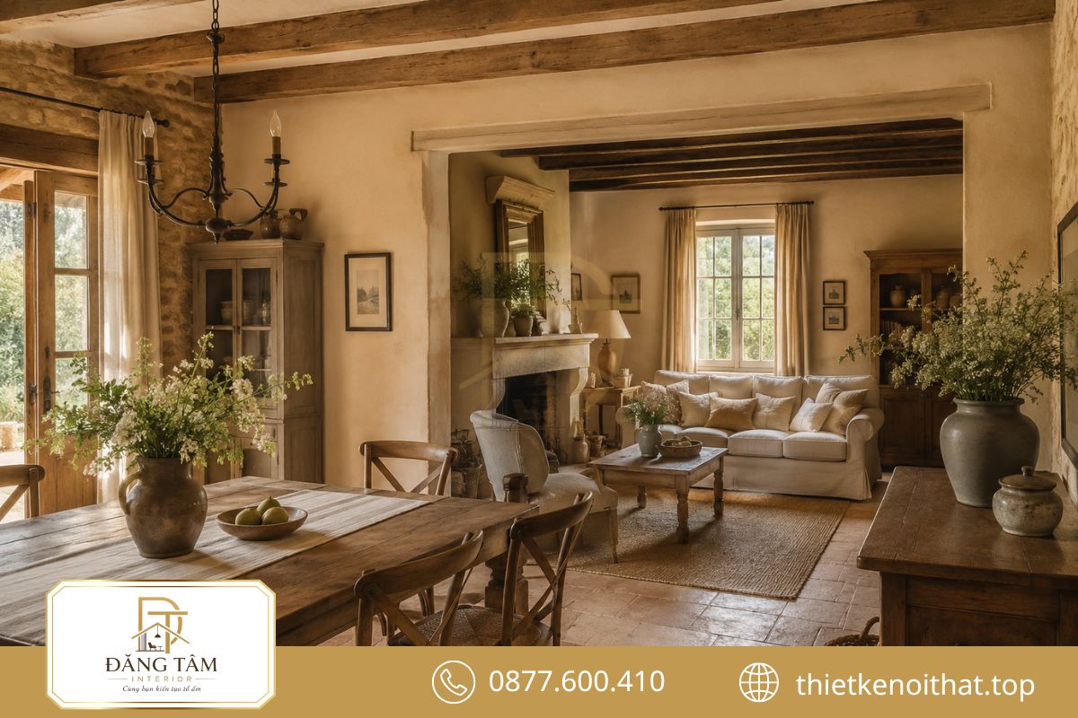 French Country thể hiện nội thất kiểu Pháp qua vẻ mộc mạc và ấm áp