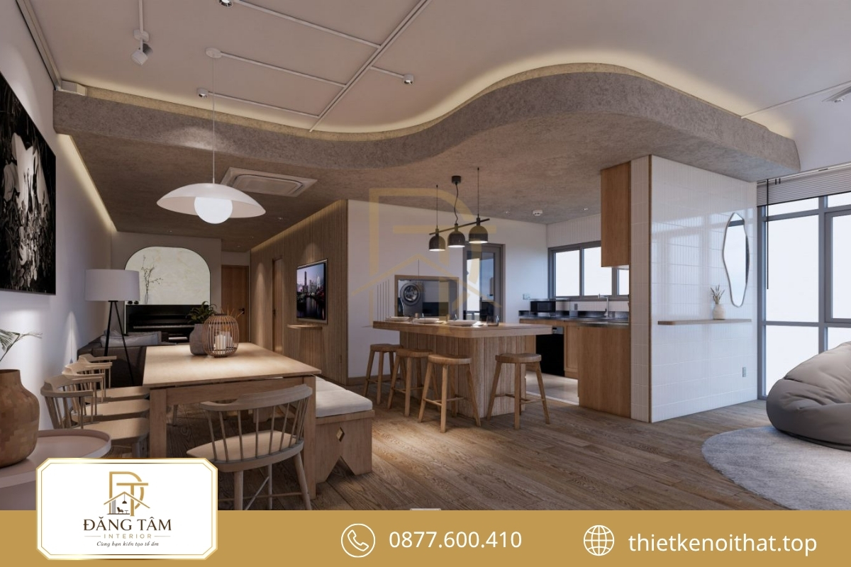 Gỗ, đá và linen mang nét ấm áp vào không gian Contemporary
