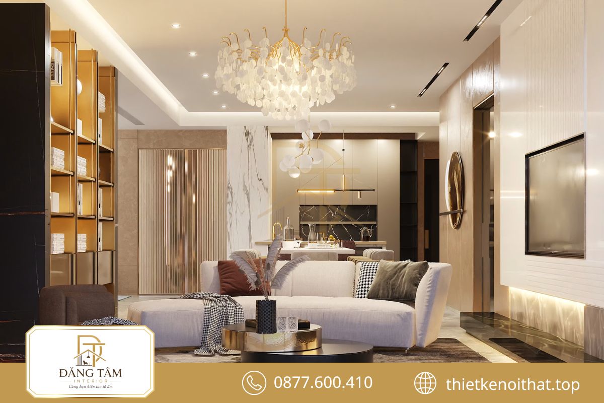 Vật liệu cao cấp tạo chiều sâu sang trọng cho phòng khách Luxury