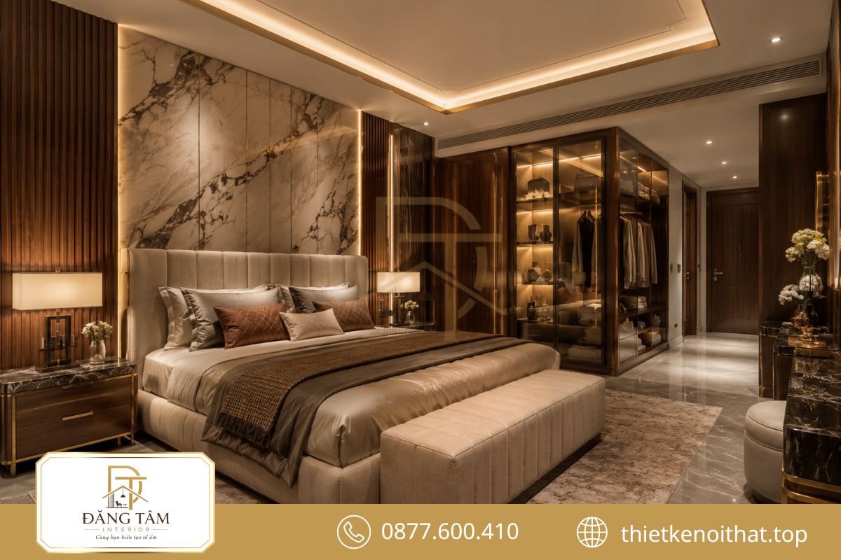 Nội thất phòng ngủ vợ chồng mới cưới Luxury nổi bật vật liệu cao cấp