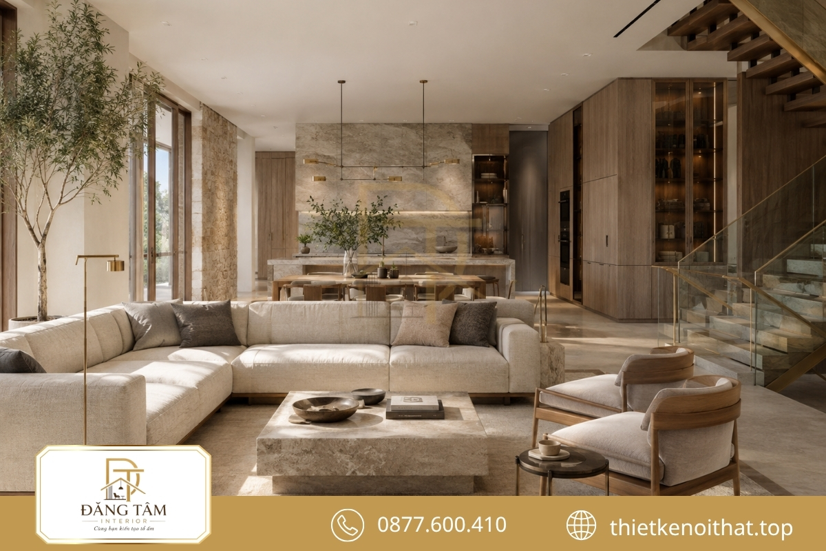 Phong cách hiện đại trong nội thất kết nối không gian mở và lưu trữ tiện nghi 