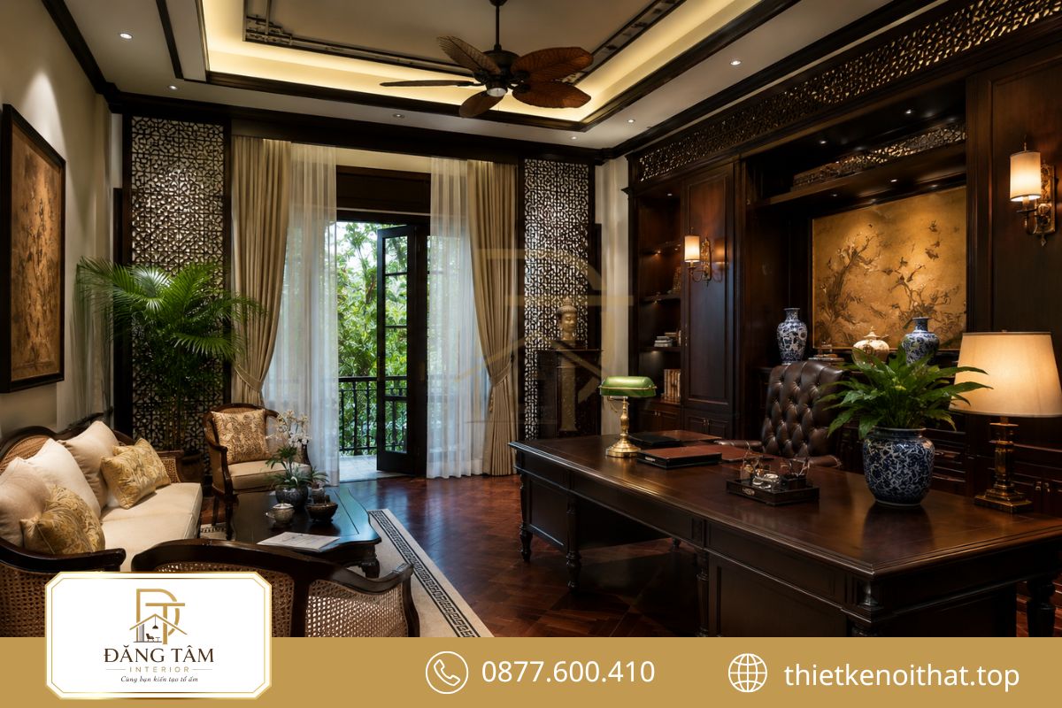 Nội thất văn phòng giám đốc Indochine gợi nét Á Đông trang nhã