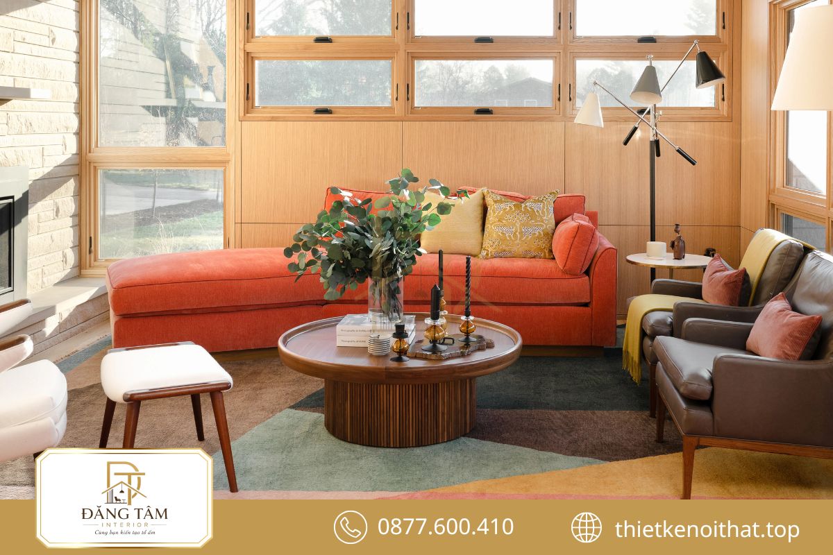Mid Century kết hợp đường nét thanh thoát với gỗ ấm và màu sắc cổ điển