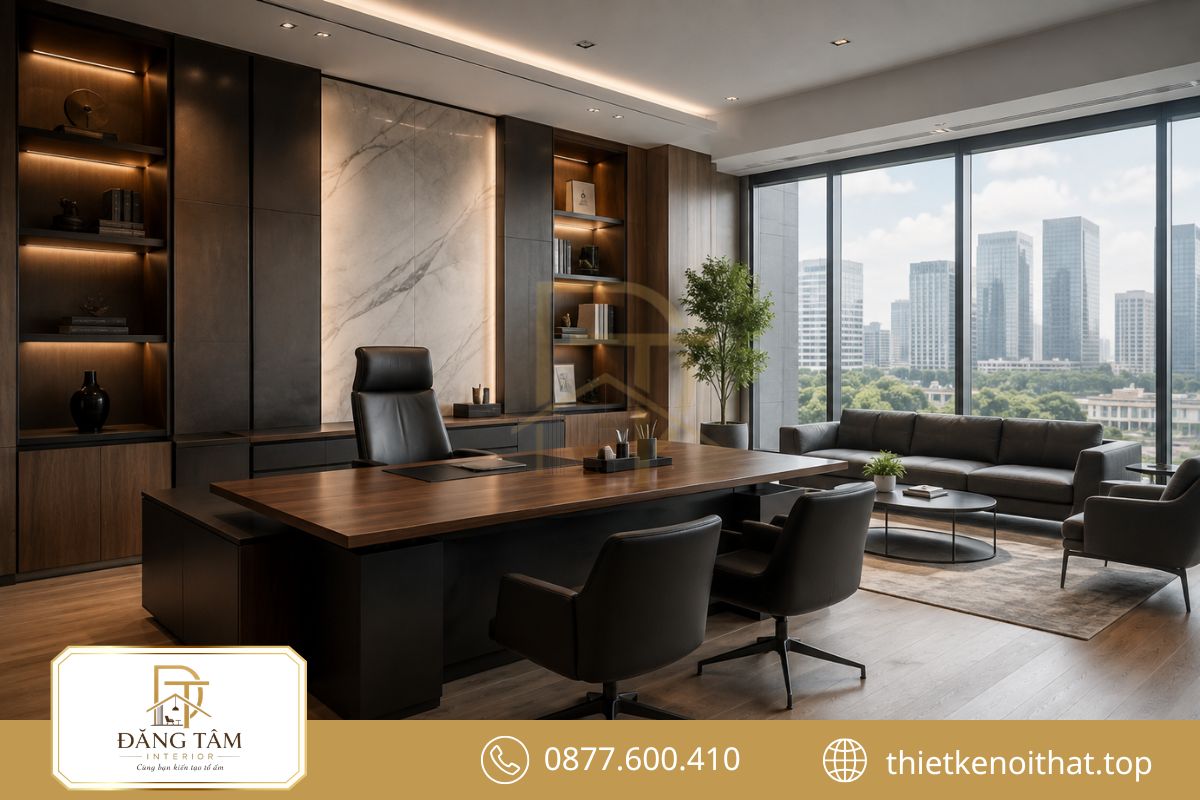 Thiết kế nội thất phòng giám đốc hiện đại nổi bật với đường nét gọn