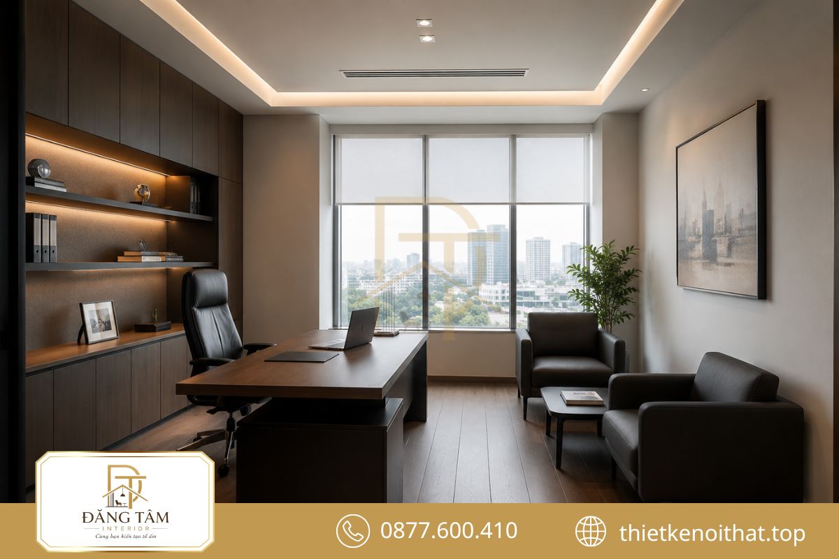 Thiết kế nội thất phòng giám đốc dưới 20m2 ưu tiên nội thất gọn