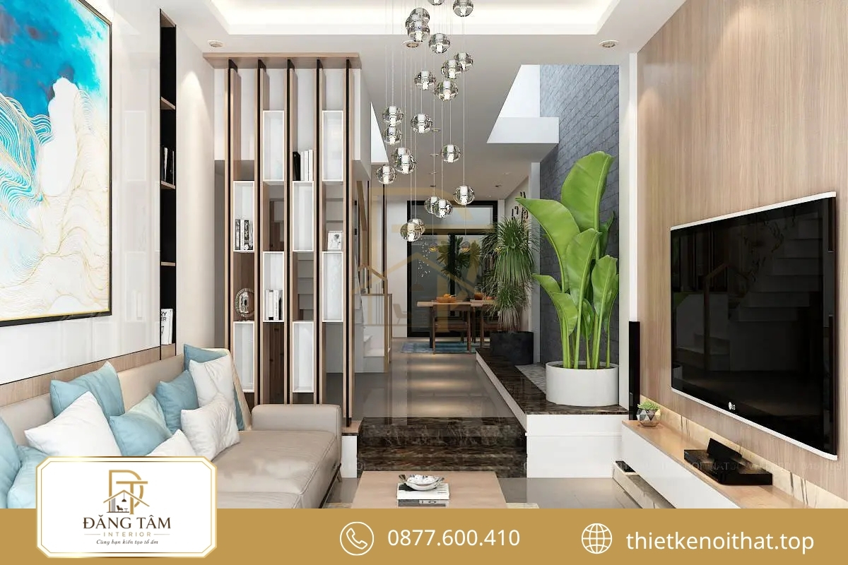 Ph&ograve;ng kh&aacute;ch tho&aacute;ng mở n&acirc;ng tầm phương &aacute;n cải tạo nh&agrave; ống cũ