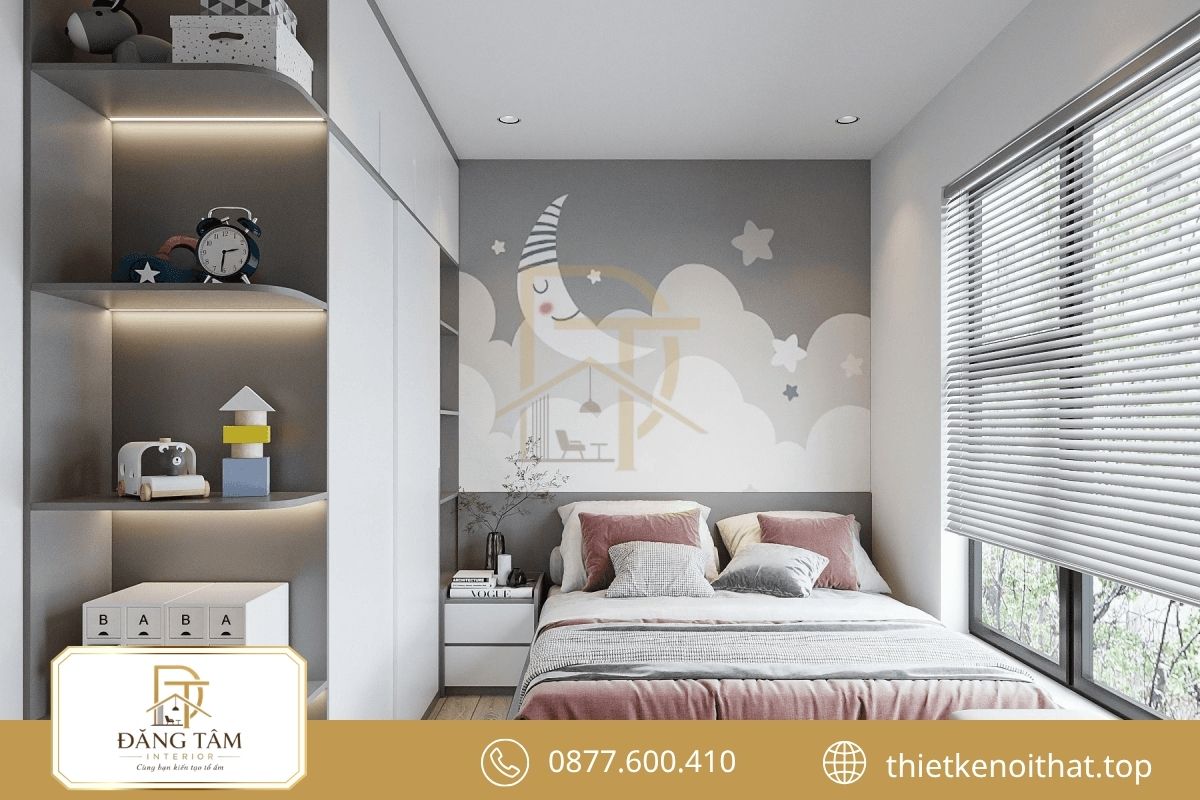 Hệ lưu trữ linh hoạt giúp phòng bé gái thích nghi theo từng độ tuổi