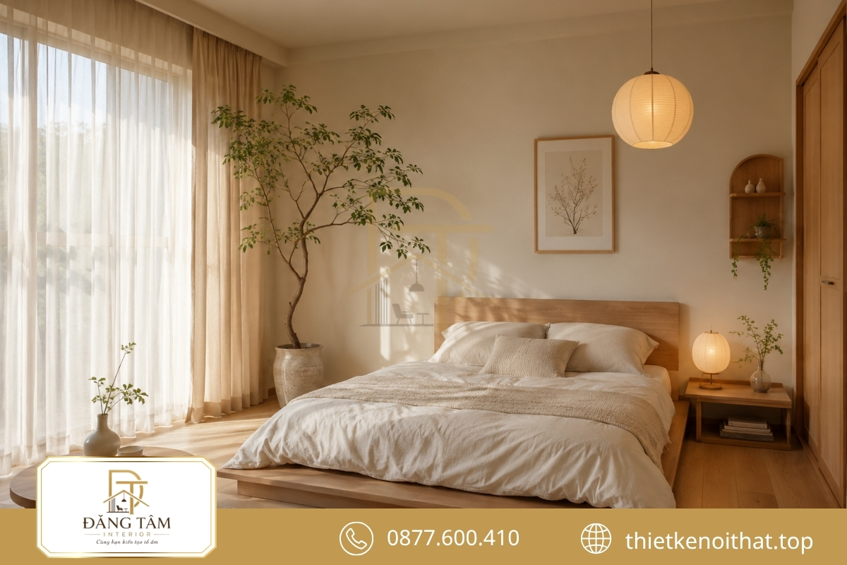 Nội thất thấp giúp phòng ngủ phong cách Hàn Quốc trông cao và thoáng