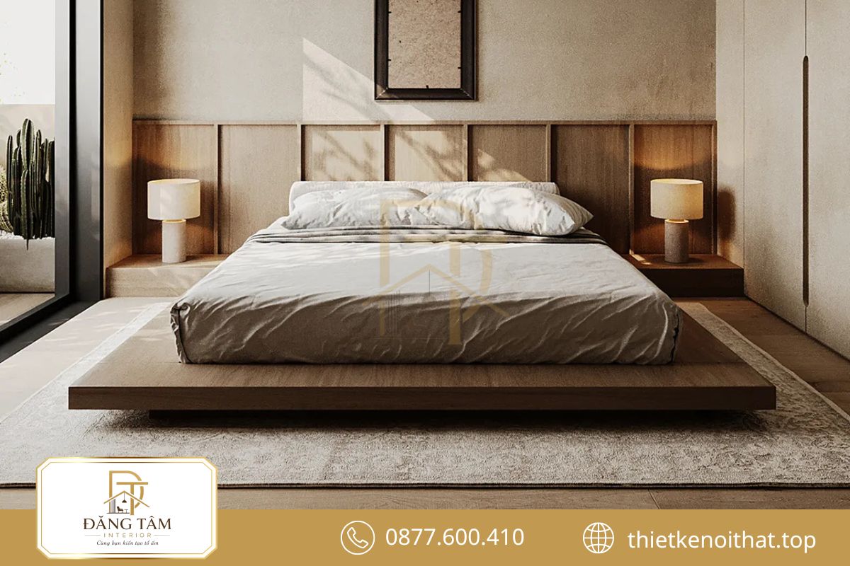 Vật liệu mộc và ánh sáng dịu tạo chiều sâu tự nhiên cho phong cách Wabi Sabi
