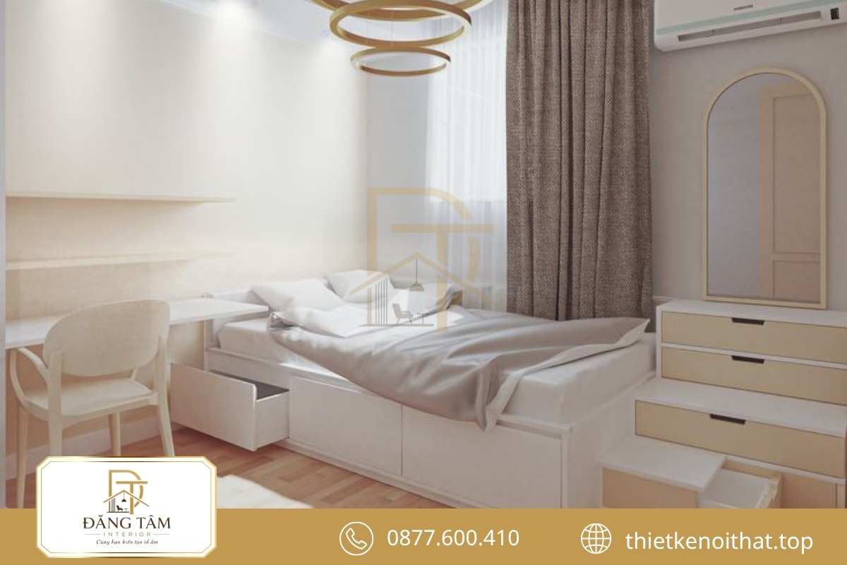 Phòng ngủ tám mét vuông vẫn đủ tiện nghi khi bố trí mặt bằng hợp lý