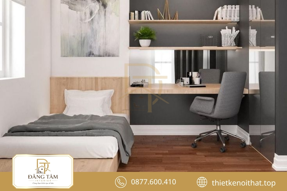 Giường một mét hai tạo thêm diện tích cho bàn học tiện dụng