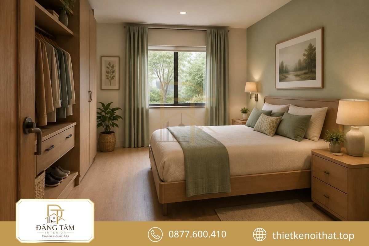 Lối đi rộng giúp phòng ngủ người lớn tuổi thuận tiện trong sinh hoạt
