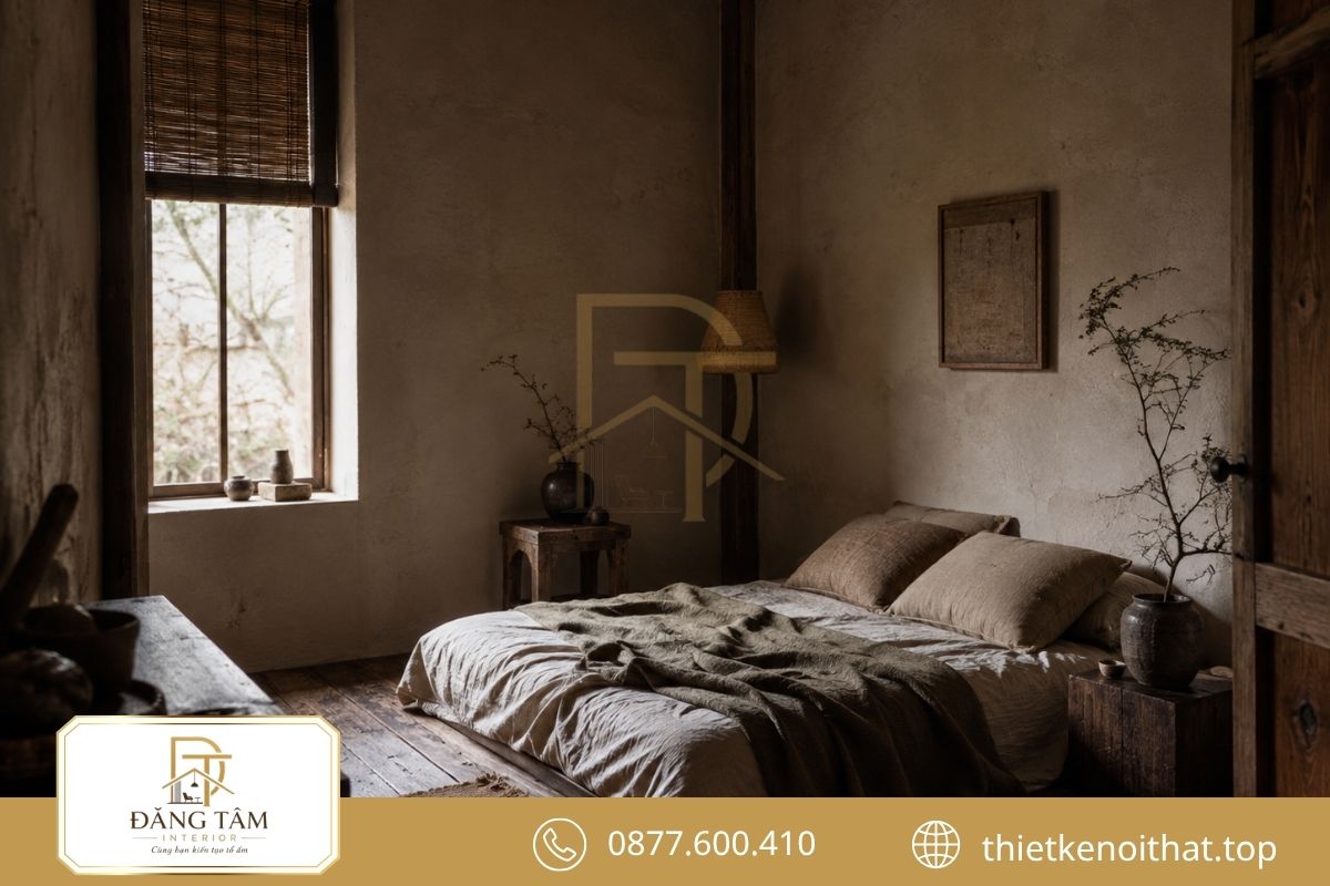 Vật liệu mộc tạo chiều sâu tự nhiên cho không gian Wabi Sabi