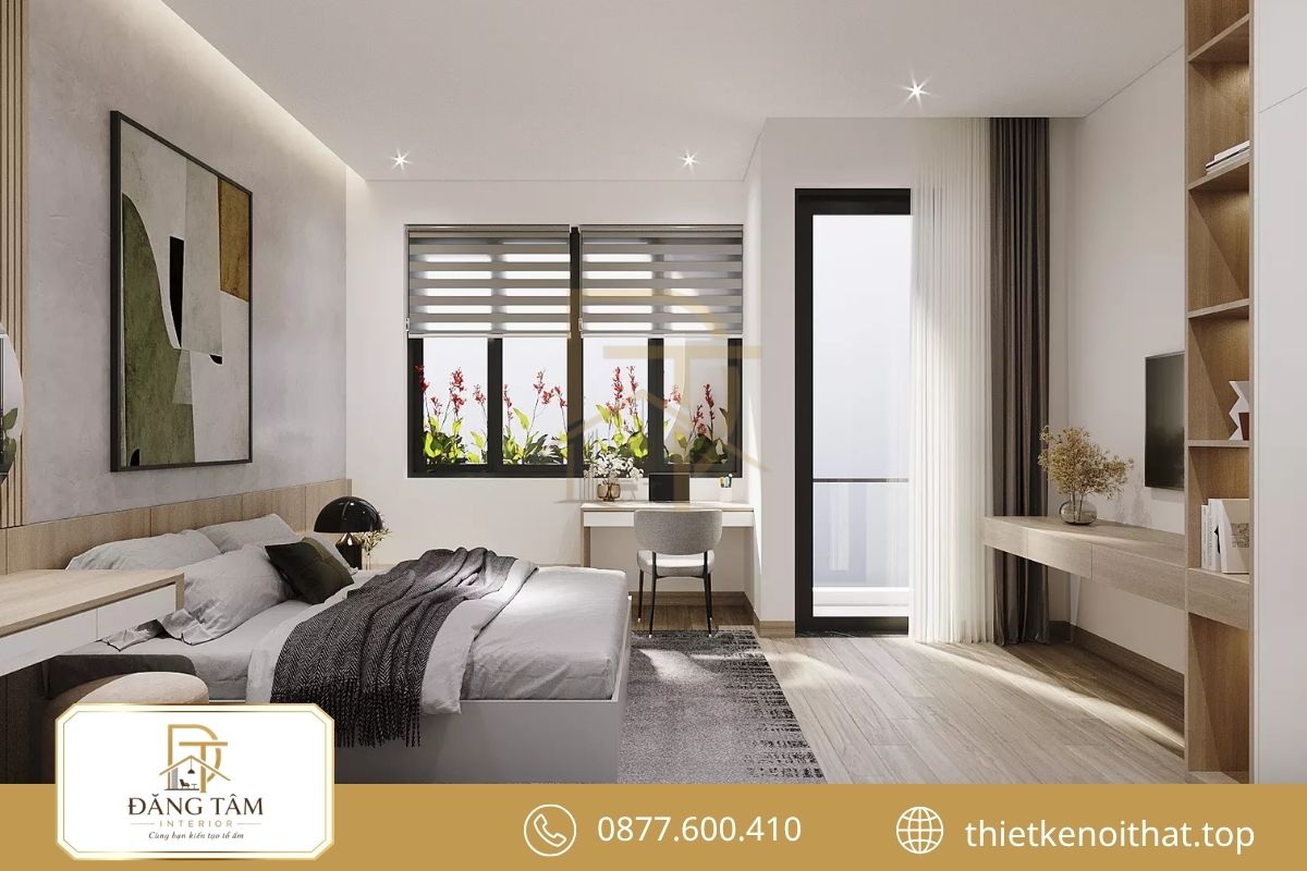 Phòng ngủ kết hợp góc làm việc tiện nghi, tiết kiệm diện tích 