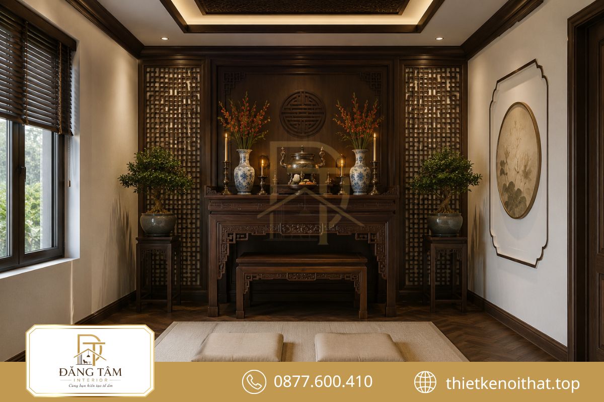 Phòng thờ riêng tư duy trì sự trang nghiêm và hài hòa tổng thể