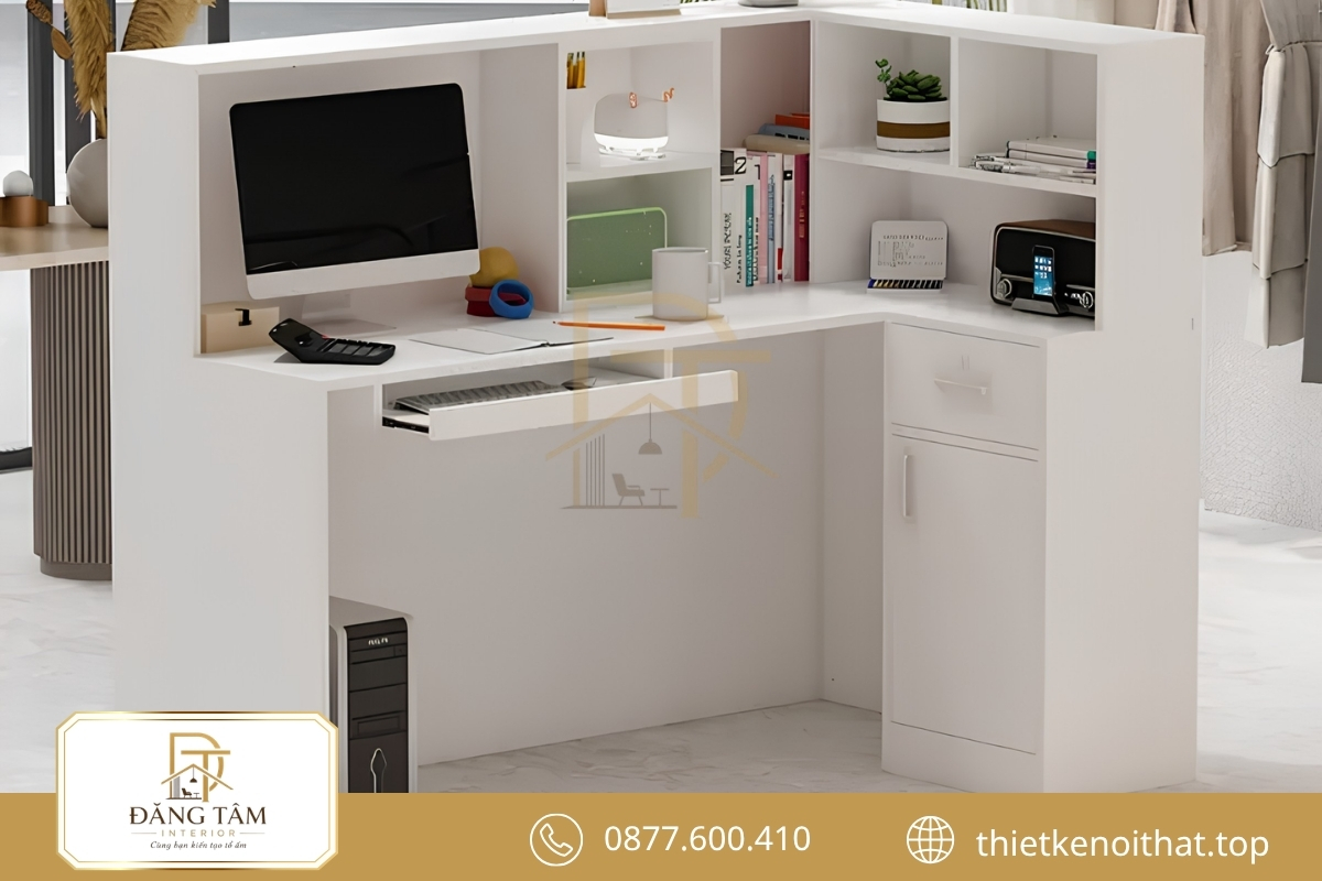 Quầy lễ tân chữ I tối giản phù hợp văn phòng diện tích nhỏ