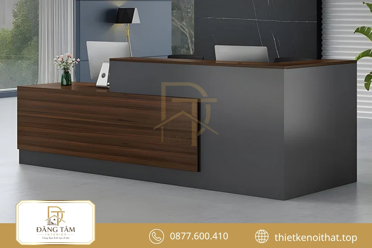 Quầy lễ tân chữ L mở rộng thao tác và tăng không gian lưu trữ