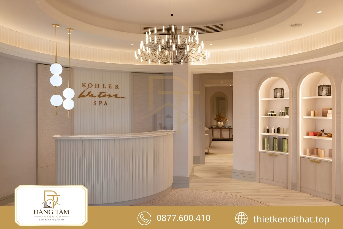 Quầy tiếp tân bo cong tạo cảm giác mềm mại và thân thiện