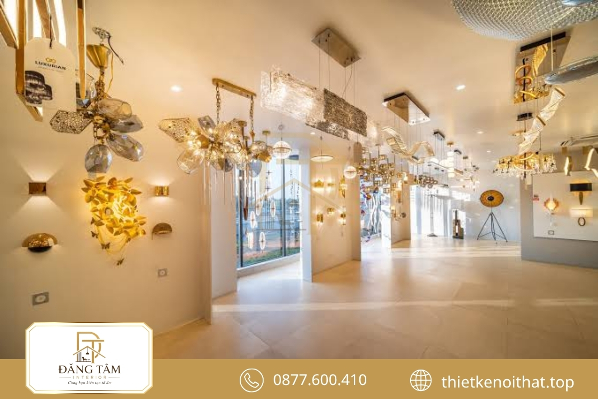 Bố trí cửa hàng đèn trang trí đồng bộ nhận diện từ ngoài vào trong
